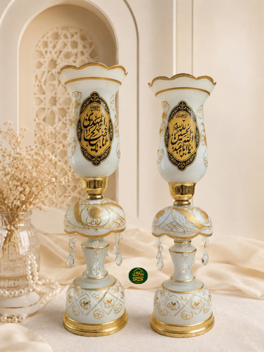 شمعدان شیشه ای شیری (یک جفت)